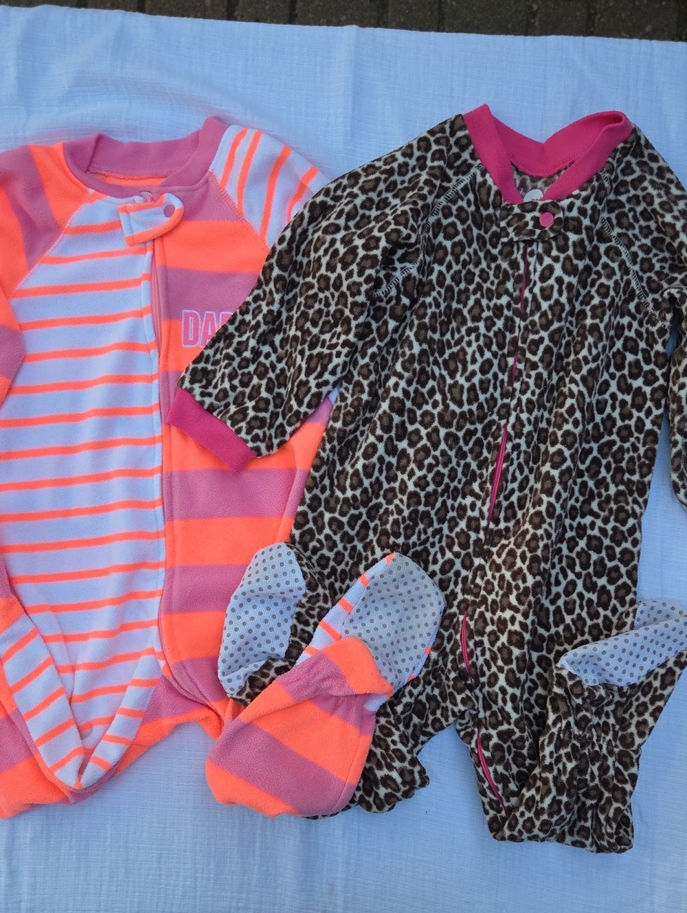 Place Girls' Neon Coral & Pink Striped and Leopard Print One-Pieces